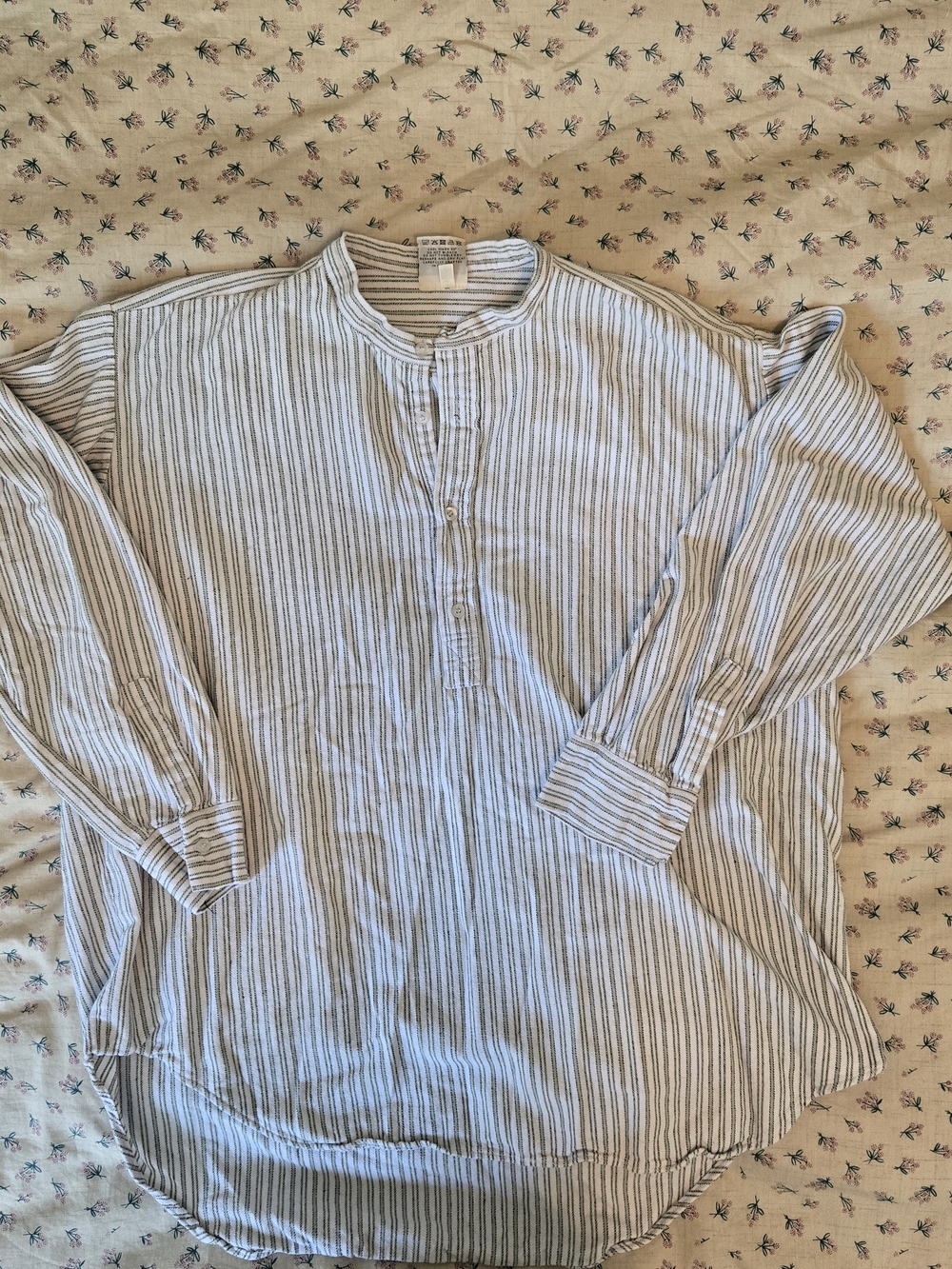 XXL Made In Ireland Green and White Striped Button Henley Tunic 100 % Cotton